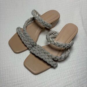 Madden Girl Silver and Tan Braided Sandals, Size 6